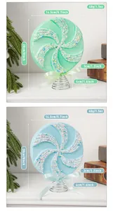 Detailed dimensions of glittery lollipop Christmas tree topper ornaments in green and blue