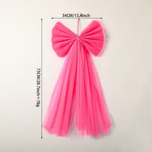 Extra large pink organza mesh bow with long streamers 34x73cm for Christmas tree topper