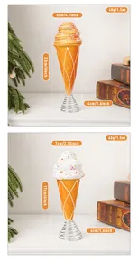 Detailed size measurements of fake ice cream Christmas tree toppers on metal springs.