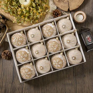 Palle di Natale Rustiche in Corda di Juta Ciondoli in Spago Avvolti a Mano con Motivo a Fiocchi di Neve per Decorazioni Casa