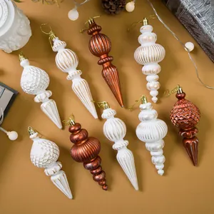 Vintage Christmas Finial Hanging Ornaments Retro White Bronze Finial Shaped Xmas Tree Decoration For Holiday Party Home Decor