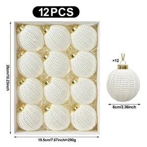 Nordic Knitted White Christmas Balls Ornaments Minimalist Knit Woolen Yarn Christmas Tree Hanging Decoration Ball For Holiday Home Party Decor