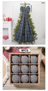 Detailed size specifications for large plaid Christmas bow and houndstooth ball set