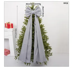 Large black and white checkered Christmas tree bow topper with size details and dimensions