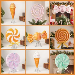 Christmas Tree Topper Lollipop Ice Cream Ornament Glittered Foam Iron Hanging Decor For Holiday Party Tree Top Decoration
