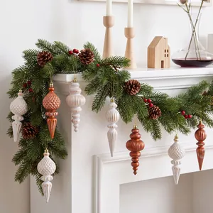 6-piece vintage pointed Christmas ornaments in white and copper for holiday mantel decor