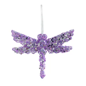 Glitzernde lila Libelle Weihnachtsschmuck mit Pailletten und weißem Aufhängeband