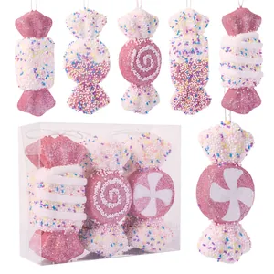 Festliche rosa und weiße Schaumstoff-Süßigkeiten-Weihnachtsbaumschmuck-Sets im Geschenkset
