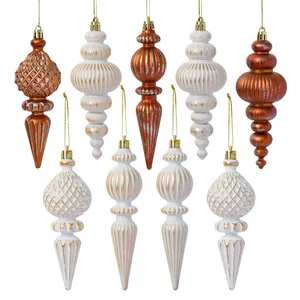 Set of 9 vintage finial Christmas tree ornaments in orange and white gold, 16cm
