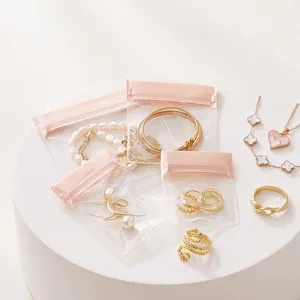 Bolsa de Joyería de EVA Transparente Anti Oxidación Rosa Sellado Para Pendientes Anillos Collares Organizador de Joyas Portátil