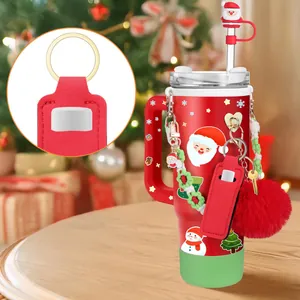 Set accessori bicchiere di Natale con tappo cannuccia Babbo Natale e porta rossetto