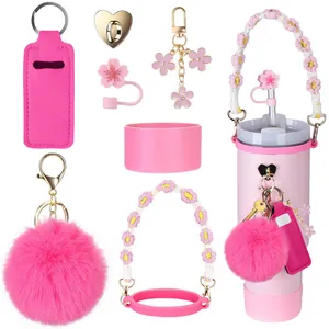 Set completo di copri cannuccia fiore di ciliegio rosa e manico per bicchieri