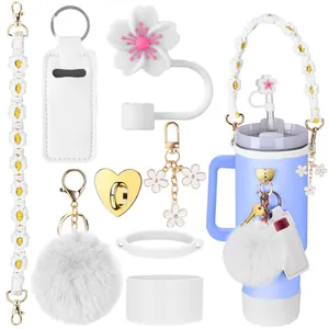 Set accessori paglia 10mm fiore di ciliegio e manico intrecciato per tazze