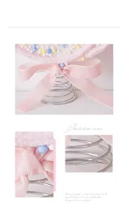 Close-up detail of pink velvet ribbon and metal spring base on festive candy ornament