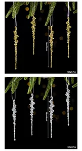 Ornements de Noël en forme de stalactites à paillettes or et argent, taille 15 cm.