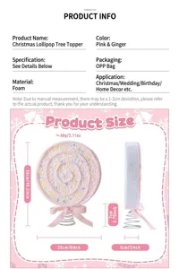 Creative pink foam Christmas lollipop tree topper showing product dimensions and weight details