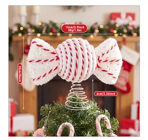 Dimensions of candy Christmas tree topper with red swirl design and silver spring