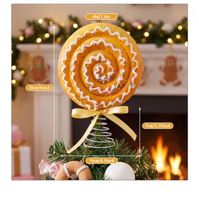 Macro detail of foam candy lollipop tree topper with size dimensions