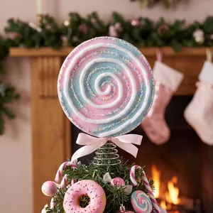 Creative Christmas Foam Candy Lollipop Tree Topper Painted Ornament Pink Yellow Macaron Sweet Hanging Decoration With Base