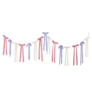 Decorative fabric bow ribbon banner garland for Independence Day party decoration events