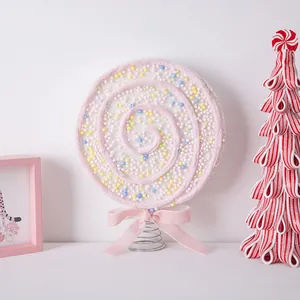 Creative Christmas foam lollipop tree topper with pink ribbon and spring base