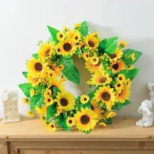 Kunstmatige Zonnebloem Krans Geel Lente Zomer Bloemen Deur Muur Ophanging Voor Pasen Huis Decoratie
