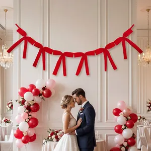 Red ballet style ribbon bow garland for romantic wedding party background decoration
