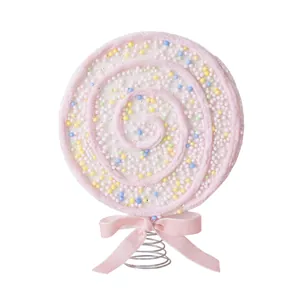 Creative Christmas foam lollipop tree topper with pink ribbon and colorful beads decoration