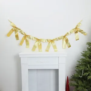 Christmas Glitter Bow Ribbon Garland Gold Silver Red Party Decoration Valentine Birthday Gathering Home Hanging Decor