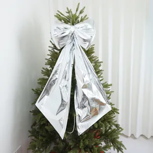 Grande fiocco metallico argento per la punta dell'albero di Natale e decorazioni festive
