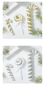 Detail view of gold and silver glitter Christmas candy cane and lollipop ornaments