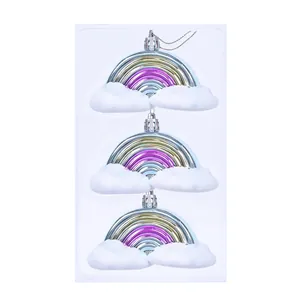 Set mit 3 kreativen Weihnachtsbaumanhängern in Form von Regenbogen und Wolken aus Kunststoff