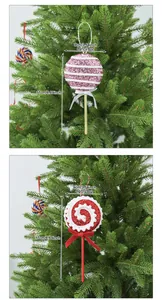 Detail der glitzernden Schaumstoff-Lutscher-Weihnachtsschmucke mit Größenangaben.