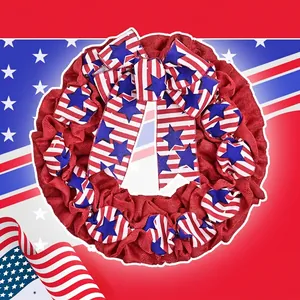 Unabhängigkeitstag Jute Kranz Rot Blau Weiß Sterne Streifen Schleife Für 4. Juli Home Party Tür Dekoration