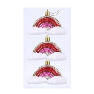 3er-Set galvanisierte Regenbogen- und weiße Wolken-Weihnachtsbaum-Hängedekorationen