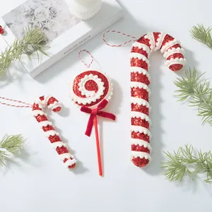 Christmas Hanging Ornaments Foam Glitter Candy Cane Lollipop Red White Pink Gold Silver For Xmas Tree Decor Holiday Party