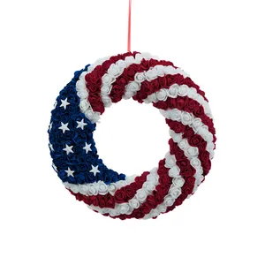 Ghirlanda bandiera americana fatta a mano con rose di schiuma rosso bianco blu per decor