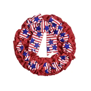 Patriotischer USA-Unabhängigkeitstag Kranz aus rotem Jute-Stoff mit Sternen-Schleife