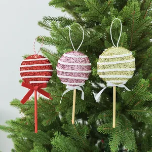 Festliche glitzernde Schaumstoff-Lollipop-Weihnachtsbaumanhänger mit dekorativen Schleifen