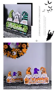 Ξύλινοι νάνοι Halloween με επιγραφή Welcome για εορταστική διακόσμηση τραπεζιού