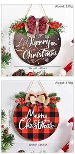Detailed view of 11.8-inch Christmas door signs with berries and plaid bows