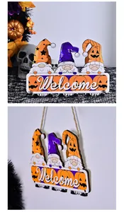 Ξύλινο διακοσμητικό καλωσορίσματος Halloween με νάνους για στήριξη ή κρέμασμα