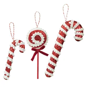 Set of festive Christmas foam candy cane and lollipop hanging ornaments in red white