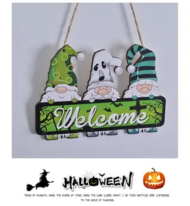 Ξύλινη πινακίδα καλωσορίσματος Halloween με τρεις χαριτωμένους νάνους για διακόσμηση τοίχου