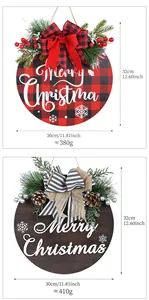 Christmas round wooden door signs with detailed 30x32cm dimensions and 380-410g weight.
