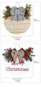 Detailed dimensions of decorative Christmas wood door signs with red berries and bows