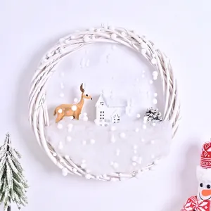 Guirnalda de Navidad Hecha a Mano Con Renos Piñas Vid Blanca Escena de Nieve De Ensueño Decoración Colgante de Puerta Para Fiesta de Navidad Hogar