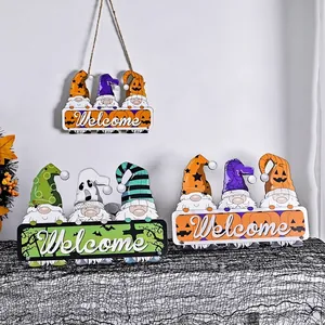 Πινακίδα Καλωσορίσματος Ξωτικό Halloween Ξύλινη Κρεμαστή Διακόσμηση για Πόρτα Τοίχο Κολοκύθα Διακοσμητικό Πάρτι