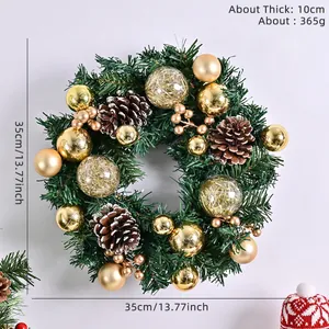 Ghirlanda natalizia da 35 cm con palline d'oro e pigne naturali per decorazione porta