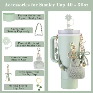Set de accesorios de flores verde menta para Stanley Cup de 30oz 40oz con charms
